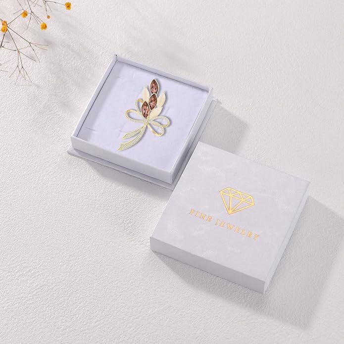 Bow Knot Pin Rhinestone Crystal Pearl Brooch 18k Gold Plated Lapel Pin Birthday Jewelry Gift for Women Men