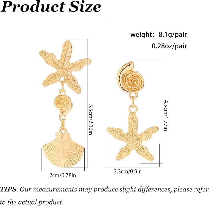 Gold Starfish Earrings for Women Trendy Dainty Starfish Statement Stud Earrings Hypoallergenic Summer Beach Ocean Coastal Jewelry