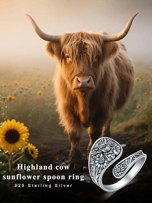 Midari Sun and Moon/Bee/Celtic/Life of Tree/Lotus Spoon Ring for Women 925 Sterling Silver Adjustable Ring Open Ring for Women Men Halloween Birthday Gift