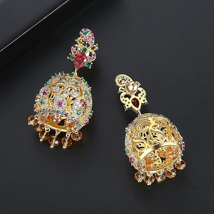 14K Gold Crystal Chandelier Earrings for Women,Vintage Court Style Yellow Crystal Tassel Long Drop Earrings,Fashion Earrings Jewelry Gift for Her