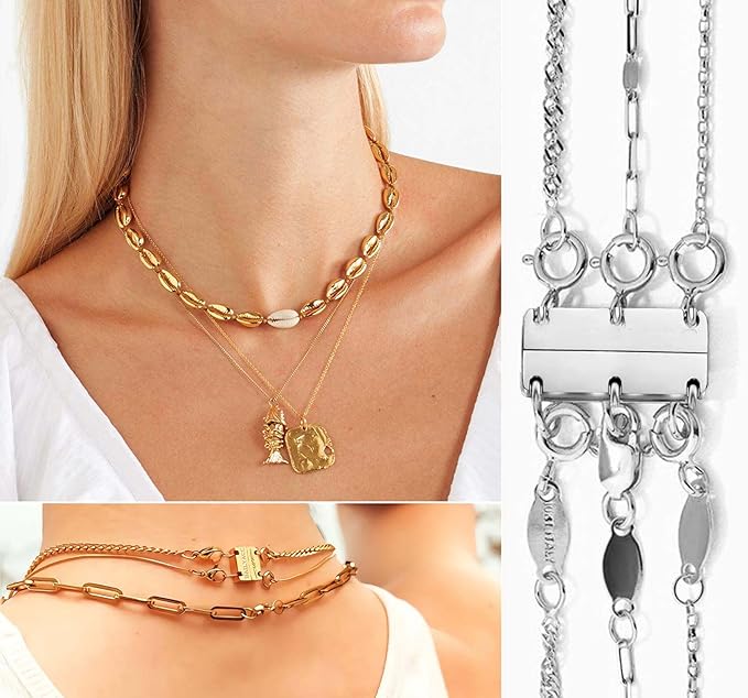 Layering Necklace Clasp 18 K Gold and Silver Separator for Stackable Necklaces