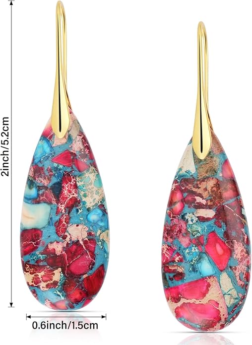 Bohemian Chic Emperor Stone Dangle Earrings for Women - Healing Crystal Drop Earrings with Gold-Plated Fishhooks, Artistic Free-Spirited Gift for Valentine‘s Day or Everyday Wear