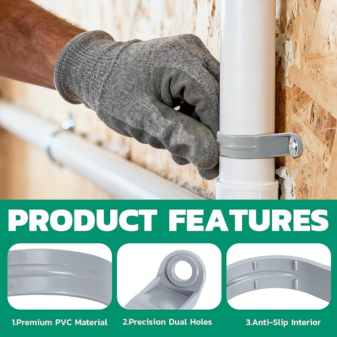OURU 1 Inch PVC Pipe Straps, 2-Hole Plastic Conduit Clamp, Pipe Protection & - Image 4