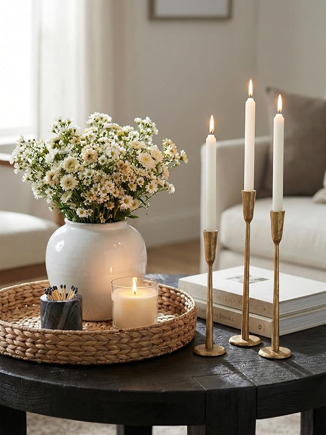 Gold Iron Taper Candle Holder Set of 3, Heavy Wrought Iron Candlestick Holders - Image 5