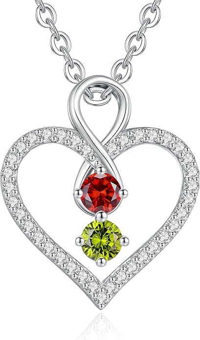 LOUISA SECRET Infinity Double Birthstone Necklace, 925 Sterling Silver Tiny Pendant Heart Necklace for Women Wife Her, Best Jewelry Gift Heart Jewelry Meaningful Gift for Valentine's Day, Christmas, Birthday Anniversary
