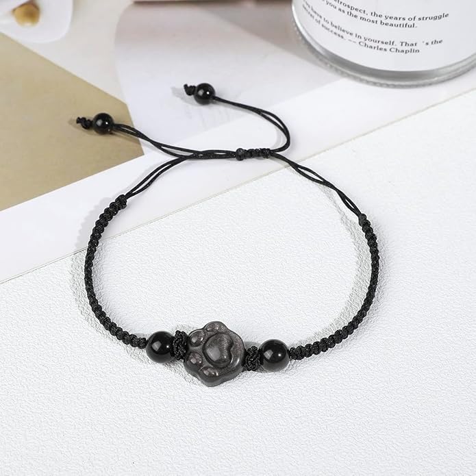 Money Attraction Cat Bracelet - Black Obsidian Women Bracelets -Wealth Prosperity Abundance Stone Bead Bracelet, Entrepreneur Business Luck Beaded Bracelets,Spiritual Mood Energy Cute Protection Stretch Bracelet,Health Good Luck Feng Shui Bracelets For...