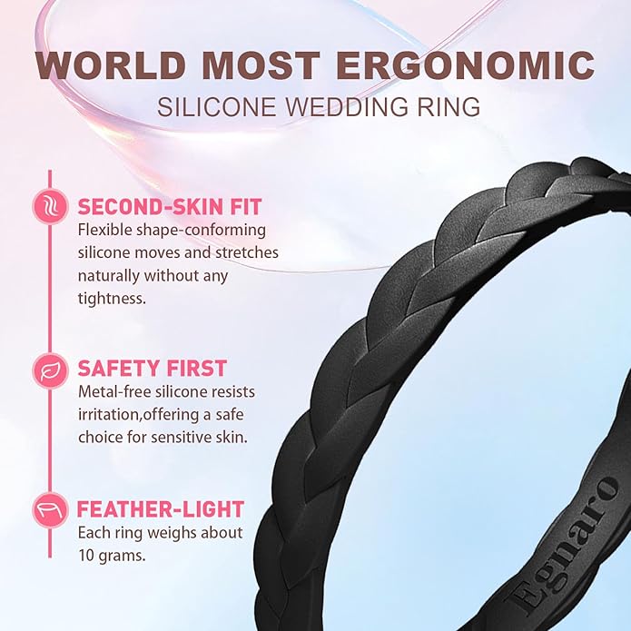 Egnaro Thin Silicone Anniversary Rings:2.5mm Wide - 2mm Thick Woven Design Statement Rubber Wedding bands Women,2-5 Variety Multipack