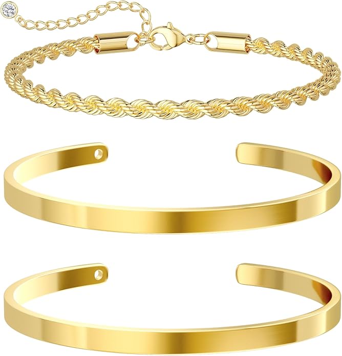 Gold Bangle Bracelets for Women, Non Tarnish Dainty 14K Gold Plated Cuff Bracelets Stackable for Women,Waterproof Bracelet Stack Gold Jewelry Gifts Trendy Adjustable Accessories