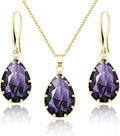 Linawe Crystal Jewelry Sets for Women, Imitation Diamond Pendant Necklace, Rhinestone Drop Dangle Earrings, Birthstone Cubic Zirconia Matching Wedding Jewelry, 14K Gold/Rose Gold/Silver Tones