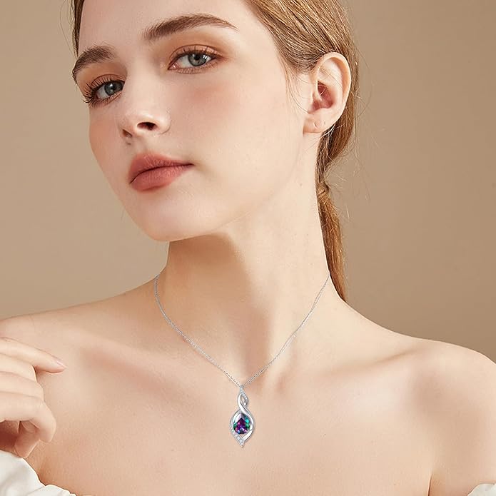 Birthstone Necklace for Women 925 Sterling Silver Infinity Love Jewelry Valentines Day Birthday Gifts for Her Mom Wife Girlfriend