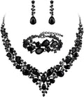 BriLove Wedding Bridal Jewelery for Women Austrian Crystal Teardrop Cluster Statement Necklace Dangle Earrings Link Bracelet Set