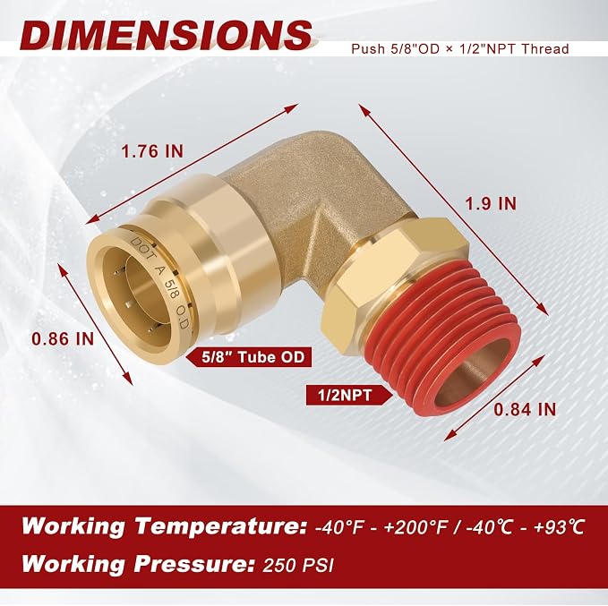 90° Swivel Male Elbow, 5/8" Tube x 1/2" NPT, DOT Approved 2PCS | - Image 5