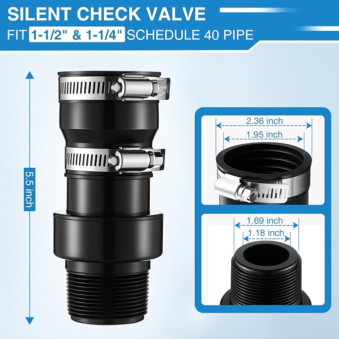 Tellingyou Sump Pump Check Valve Fits 1-1/2" or 1-1/4" Pipe Thread | Check Valve - Image 2