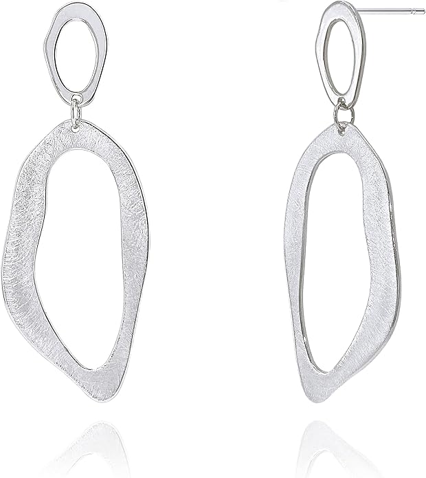 OZEL Gold Dangle Earrings for Women Brushed Finish, Matte Gold Statement Jewelry, 14k Gold Plated