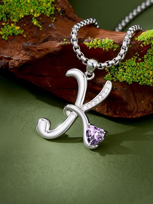 Valentines Day Gifts for Women Alphabet A to Z Initial Birthstone Pendant Necklaces for Women - 18k White Gold Plated Personalized Name Jewelry Valentine Mothers Day Birthday Gifts for Women Her Girlfriend