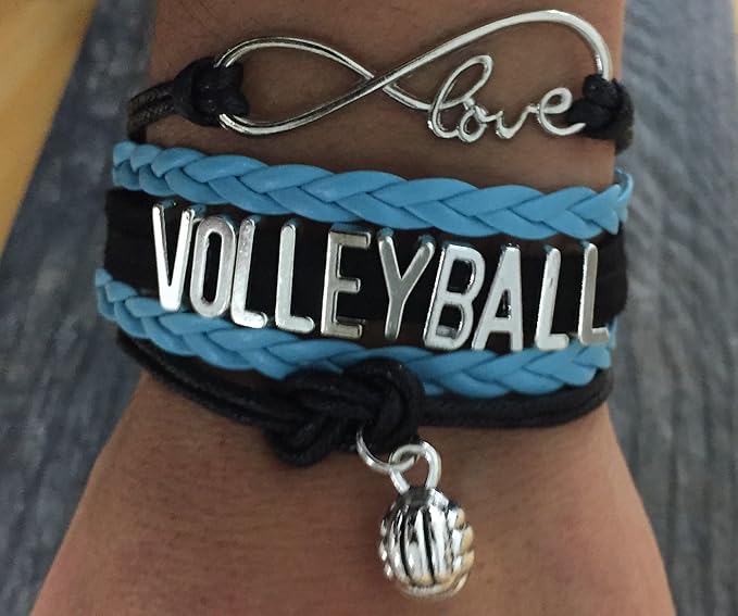Volleyball Bracelets For Girls- Ideal Volleyball Gifts & Souvenirs. Adjustable Charm Bracelet with Moveable Letters, Infinity Symbol & Silver Volleyball Charm. Fashionable Bracelets by SportyBella.
