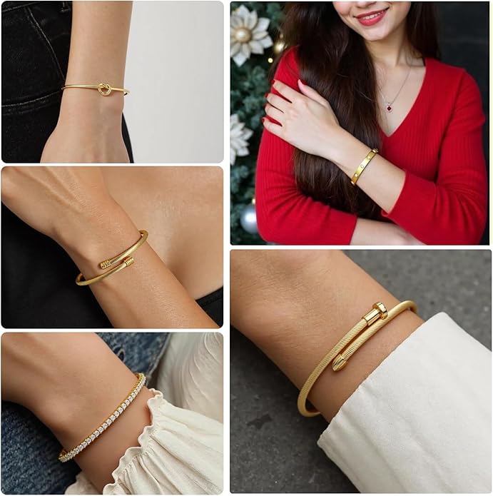 18 K Gold Plated Love Bangle Bracelet Stack Cuff Jewelry for Women Jewelry Set for Women Gift with Box