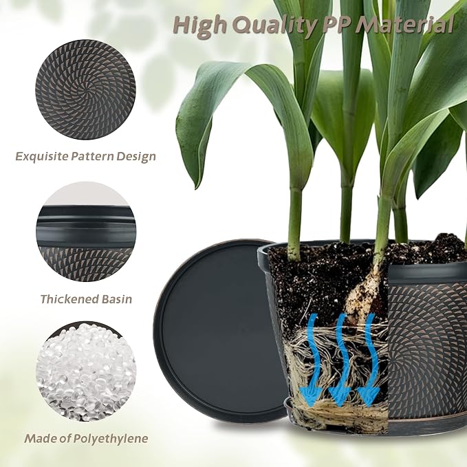 Quarut 10 Inch Flower Pots for Outdoor Indoor, 3 Pack Plastic Plant Pots | - Image 5