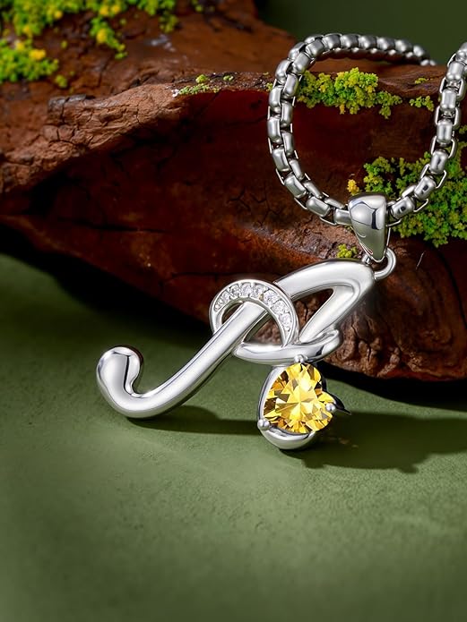 Valentines Day Gifts for Women Alphabet A to Z Initial Birthstone Pendant Necklaces for Women - 18k White Gold Plated Personalized Name Jewelry Valentine Mothers Day Birthday Gifts for Women Her Girlfriend
