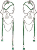 Unique Abstract Face Art | Dangle Statement Long Earrings for Women | Rhinestone Tassel Handmade Chandelier Earrings