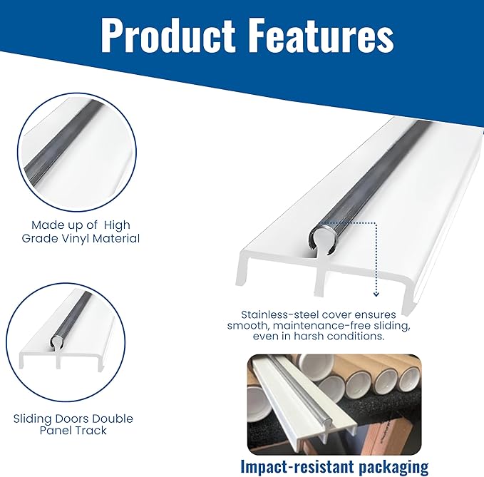 KC Hardware Premium Vinyl Sliding Door Track, Ideal Sliding Glass Door Track - Image 2