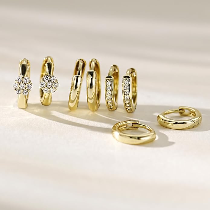 4Pairs Statement Gold Hoop Earrings for Women Trendy,Surgical Steel Gold Plated Hoop Hypoallergenic Earrings Set,Titanium Hoops Earring Stacks,CZ Cartilage Huggie Hoops Earring Gifts for Girlfriend