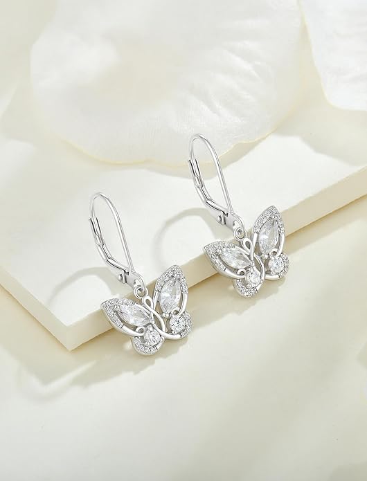 Starchenie Butterfly Earrings for Women 925 Sterling Silver Leverback Earrings Birthstone Butterfly Jewelry Gifts
