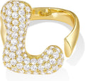 KissYan Bubble Initial Ring Valentines Day Gifts for Women, 14k Gold Plate Balloon Jumbo Letter Rings Open Adjustable Dainty Pave CZ Personalized Fashion Trendy Statement Jewelry