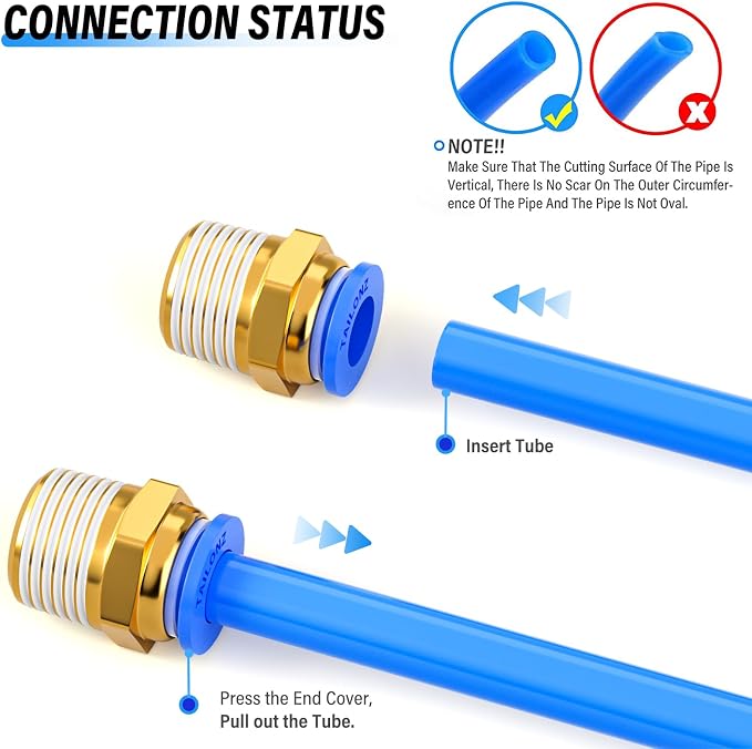 TAILONZ PNEUMATIC Blue Straight 8mm Tube OD x 3/8 Inch G Thread Push to Connect - Image 6