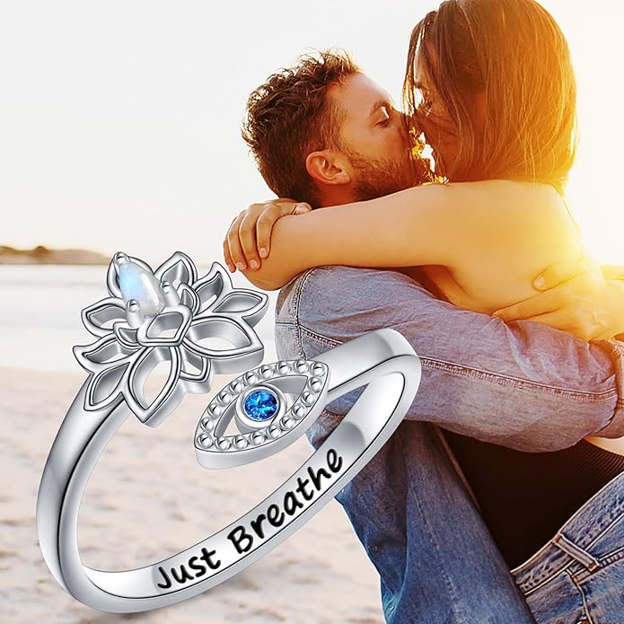 Hamsa Hand of Fatima Lotus Evil Eye/Love Heart/Butterfly/Rose Spoon Adjustable Open Rings 925 Sterling Silver Statement Ring Jewelry Gifts for Women
