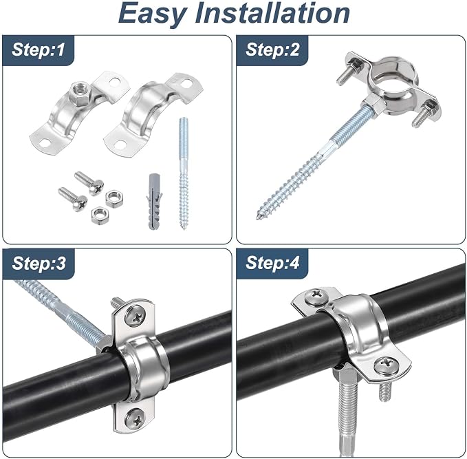 HARFINGTON 8 Pcs Adjustable Pipe Bracket Clamps 2-15/16" Stainless Steel Wall - Image 5