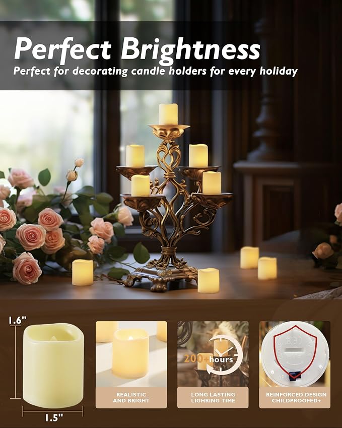 Homemory 24 Pack Ivory Flameless Flickering LED Votive Tealights Candles | - Image 4
