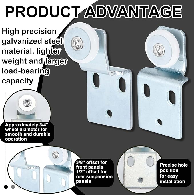 Blulu 4 Set Sliding Closet Door Roller Kit 1/2 Inch and 3/8 Inch Offset Include - Image 3
