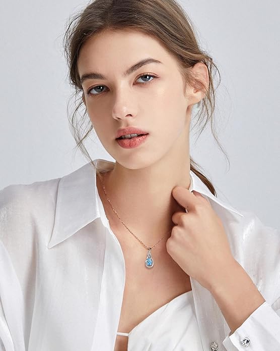 FANCIME TimelessTie Birthstone Necklace for Women White Gold Plated Sterling Silver Ribbon Design Jewelry Knot Pendant Fine Jewelry Gemstone Birthday Graduation Anniversary Valentines Day Gifts for Women Wife Mother Her