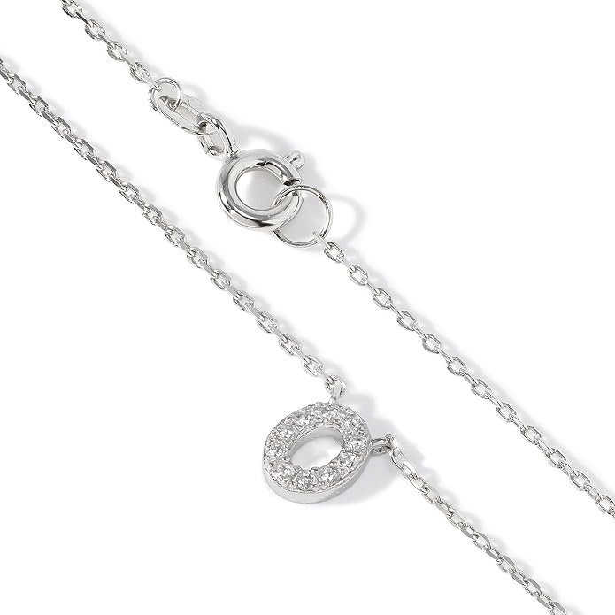 JTV Sterling Silver Initial Necklace for Women, 0.13 CTW White Cubic Zirconia Letter Pendant, Rhodium-Plated, Personalized Monogram Jewelry, Gift Box Included, 18”