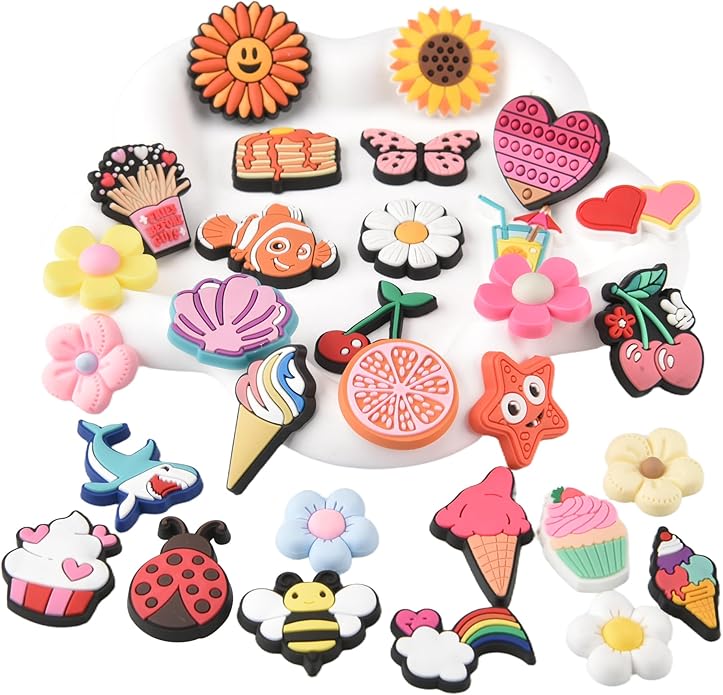 20PCS Cute Shoe Charms for Girls Teens - PVC Flower, Rainbow, Dessert Shoe Clips Decorations for Holely Shoes, Sneakers, Casual Footwear