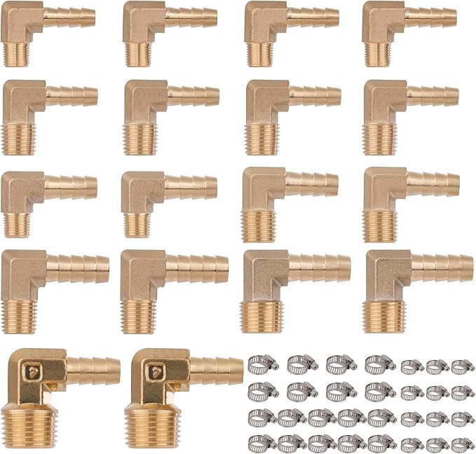 KOOTANS 18PCS Brass Hose Barb Fittings 90 Degree Elbow Barb to NPT Male Thread - Image 2