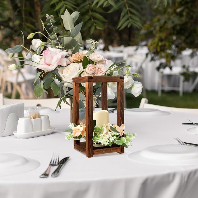 Hushee 30 Pcs Wooden Wedding Lantern Centerpiece Candles Wreaths Set, LED - Image 6