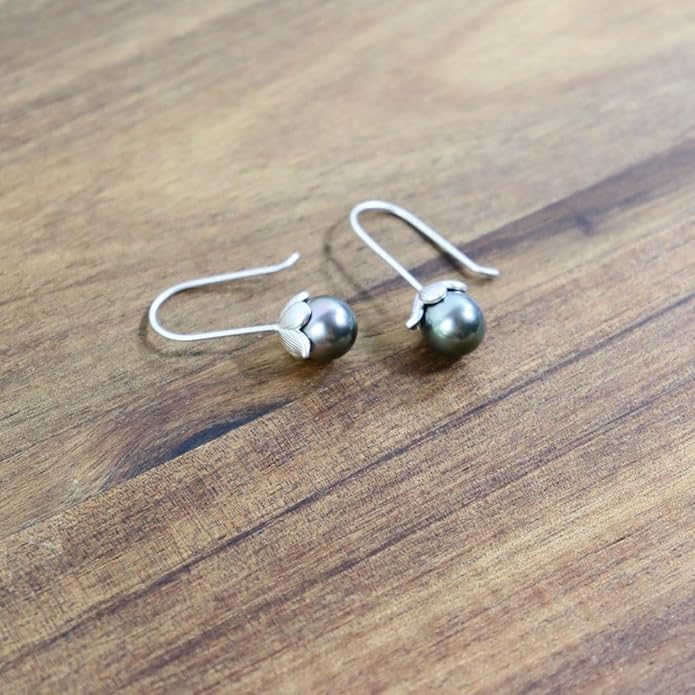 Valentines Day Gifts for Her Women-Tahitian-Black-Pearl-Earrings-Gift for Wife Wedding Birthday Anniversary-Mothers Day Gift for Mom Her Women Christmas-Sterling Silver Pearl Dangle Earring Fine Jewelry