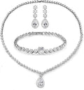 Hadskiss Jewelry Set for Women, Necklace Dangle Earrings Bracelet Set with White AAA Cubic Zirconia, Allergy Free Wedding Party Jewelry for Bridal Bridesmaid