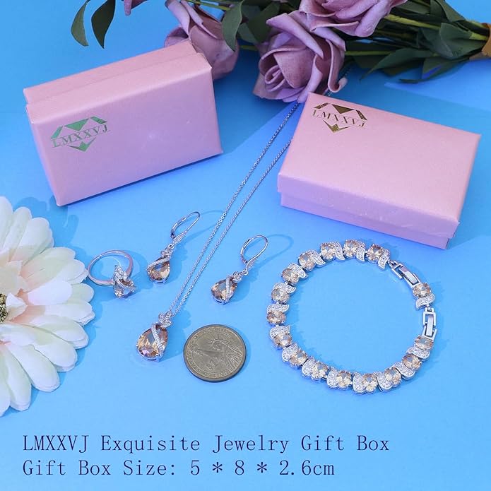 LMXXVJ Jewelry Set for Women,Teardrop Cubic Zirconia Necklace Earrings Adjustable Ring Bracelet Jewelry Set Formal Jewelry Gift