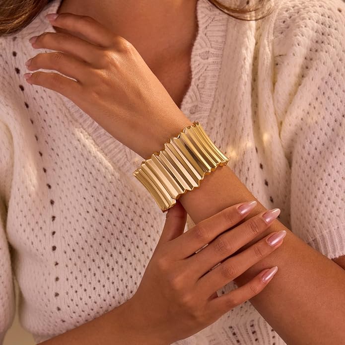 Statement Golden Matte Bracelet for women Minimalist Chunky Brushed Bangle Bracelet Vintage Thick Wide Cuff bracelet Gold Plated Open Cuff Geometric Bracelet