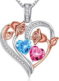 Iefil Valentines Day Gifts for Her - 925 Sterling Silver Rose Heart Necklace, Birthstone Jewelry, Anniversary Birthday Gifts for Wife Girlfriend Mom Daughter