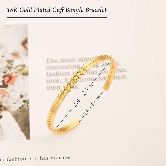 PERNNLA PEARL Dainty Gold Bar Bracelet for Women Simple Delicate Thin Cuff Bangle Hook Bracelet 18K Gold Plated Handmade Minimalist Jewelry