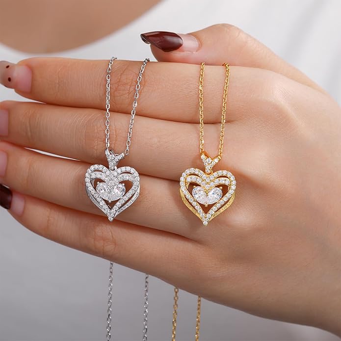 Moissanite Heart Necklace Gifts for Women, Engraved 'I LOVE YOU' Gift for Her, 18K Gold Vermeil 925 Sterling Silver Dainty Pendant Eternity Love Jewelry Gifts for Christmas, Anniversary, Birthday, Wedding - to My Wife, Mom