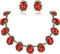 BriLove Victorian Style Statement Necklace Pierced Earrings Jewelry Set for Women Crystal Floral Cameo Inspired Oval Jewellery for Party Prom