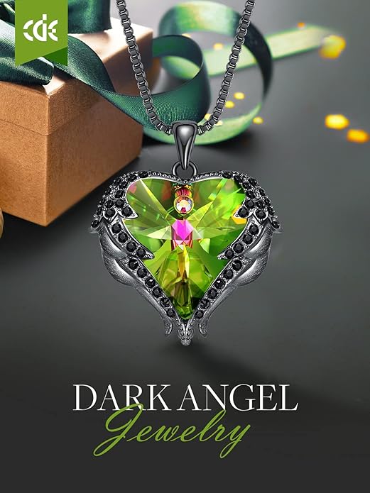 CDE Valentines Day Gifts for Women Angel Wings Necklace for Women with Birthstone, Love Heart Silver Tone/Gold Tone Pendant, Ideal Anniversary or Birthday Jewelry Gifts for Wife Girlfriend Her