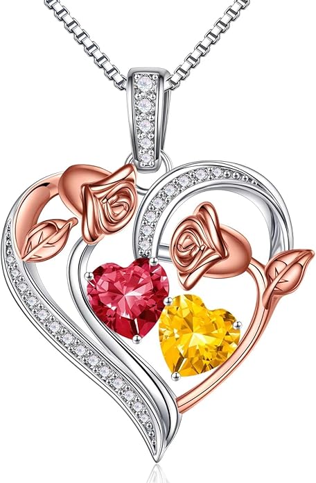 Iefil Valentines Day Gifts for Her - 925 Sterling Silver Rose Heart Necklace, Birthstone Jewelry, Anniversary Birthday Gifts for Wife Girlfriend Mom Daughter