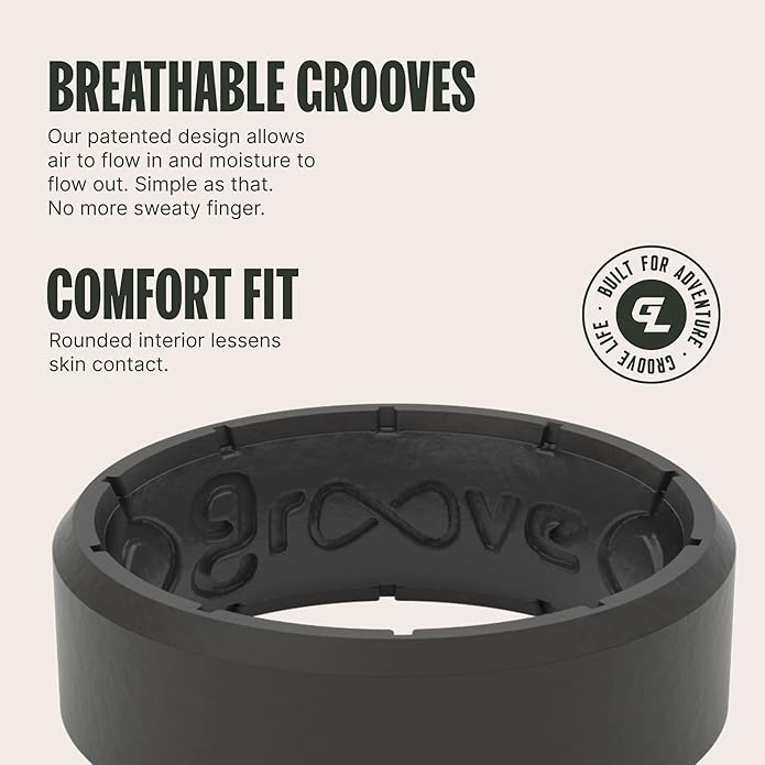 Groove Life Edge Silicone Ring - Breathable Rubber Wedding Rings for Men, Unique Design, Comfort Fit Ring