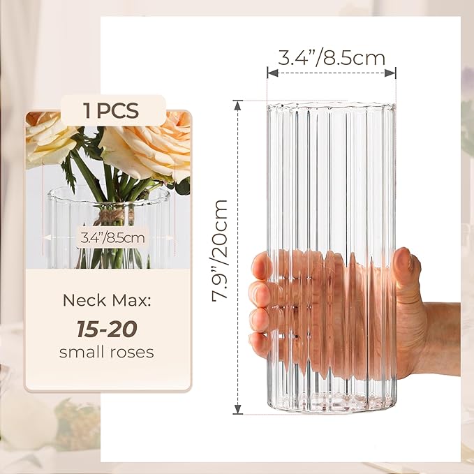 ComSaf Glass Cylinder Vase 8 Inch Tall, Hurricane Floating Candle Holder - Image 3